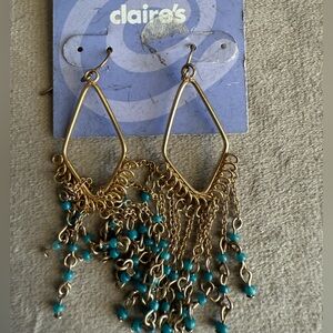 Claire's Gold and Blue Chain Earrings